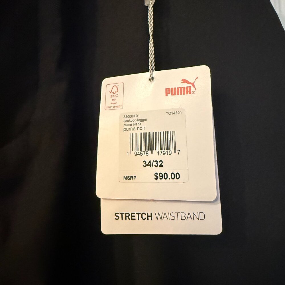 NWT PUMA Men’s Tailored Fit Golf Pants Black 34/32 Stretch Waistband